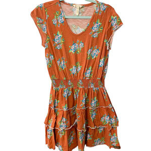 Matilda Jane Smocked ruffle Floral Red Mini Dress Size Small mommy and me